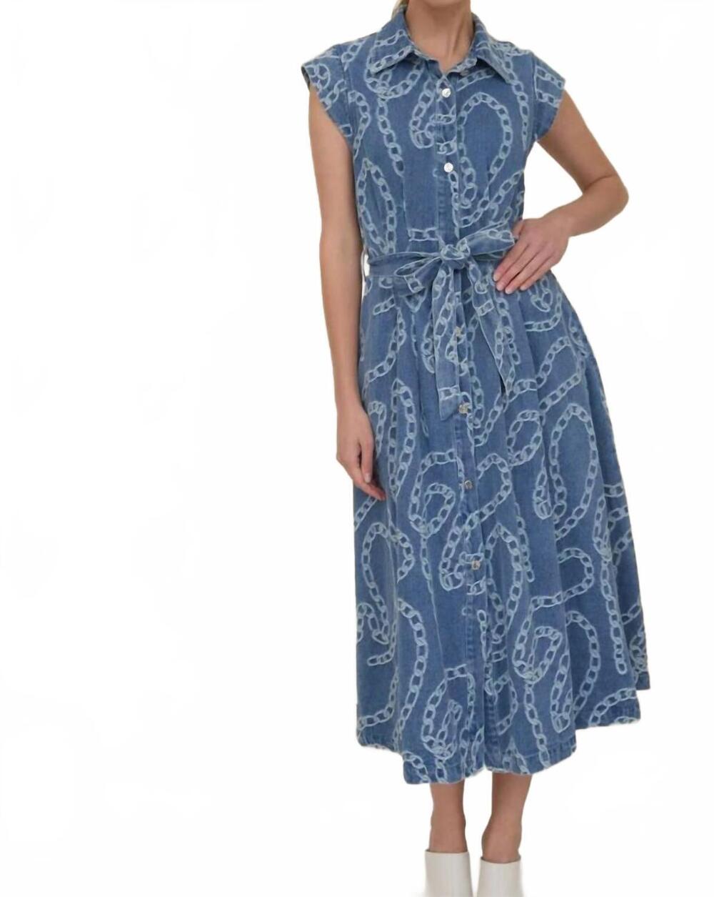 NEW ZOE AND CLAIRE cap sleeve chain jacquard dress in denim